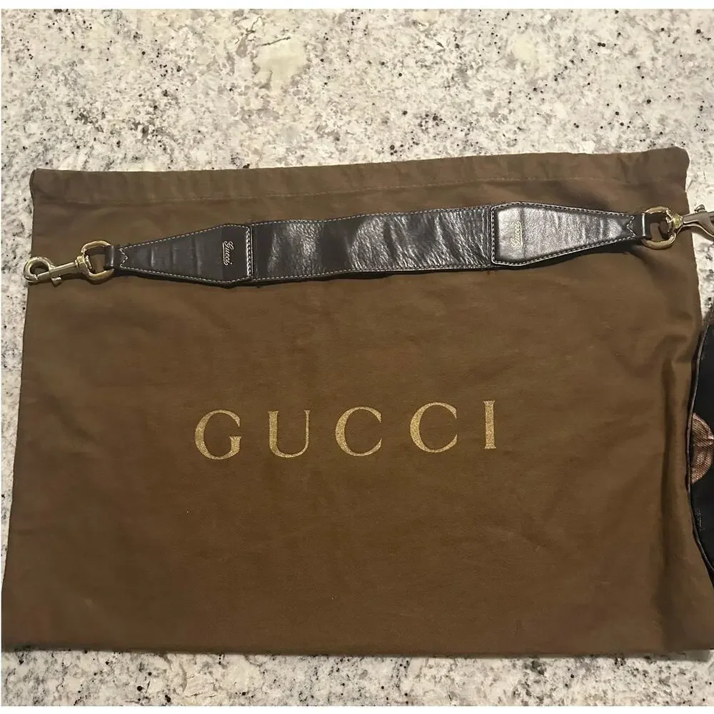Rare vintage Gucci Half Moon bamboo Horsebit canvas & leather hobo brown black